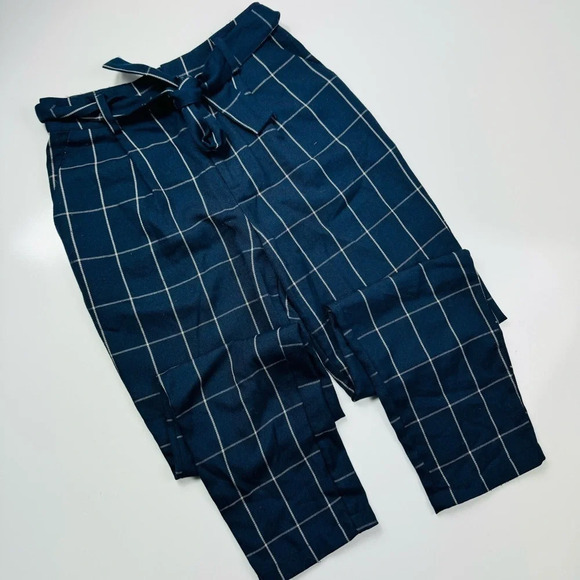 Forever 21 Blue Plaid Paper Bag Pants Size XS - Picture 3 of 10